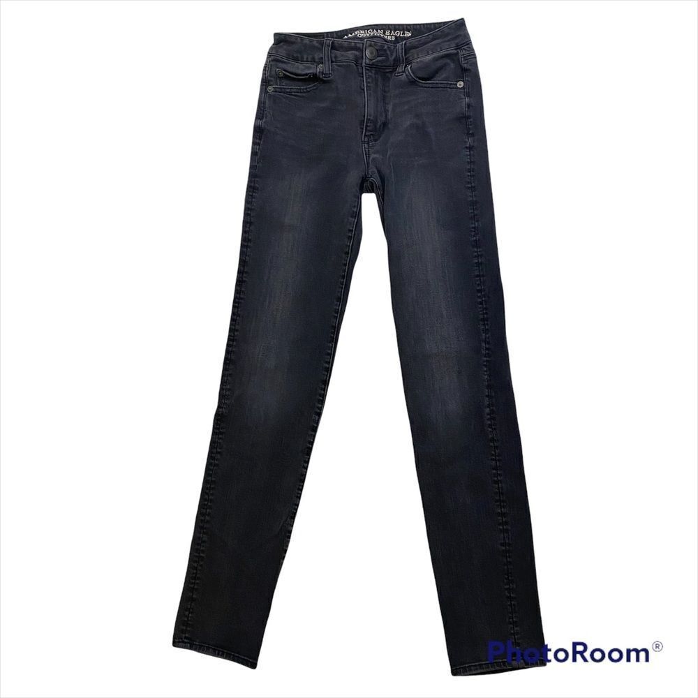 American Eagle Super Stretch High Rise Straight Leg Black Denim Jeans Size 0 Reg